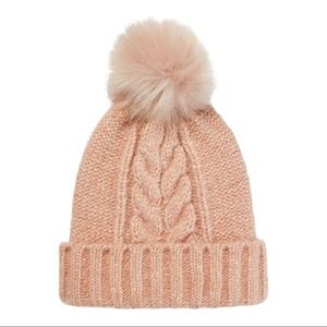 EXPRESS Powder Puff Pink Cable Knit Pom Beanie NWT